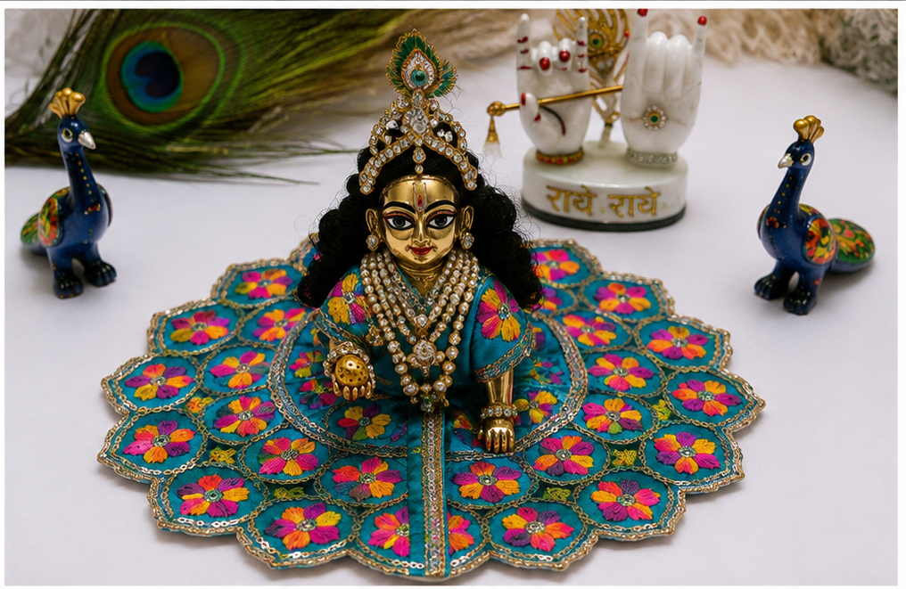 Floral Laddu Gopal Ji Poshak | Flower Design Laddu Gopal Ji Poshak | Teal Blue
